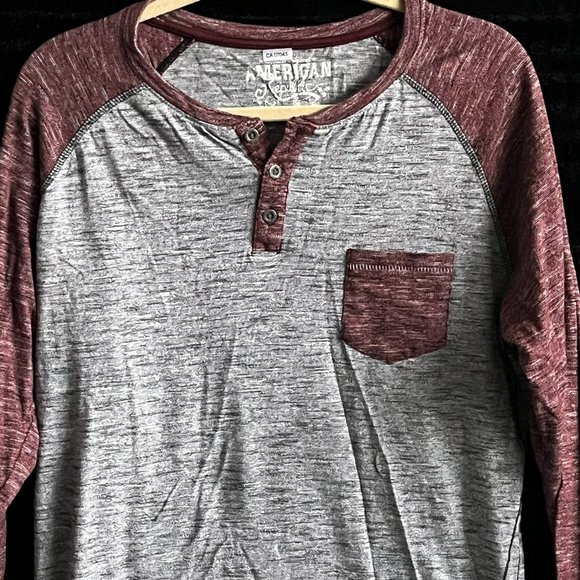 American Republic Gray & Burgandy Long Sleeve T-Shirt - Picture 1 of 2